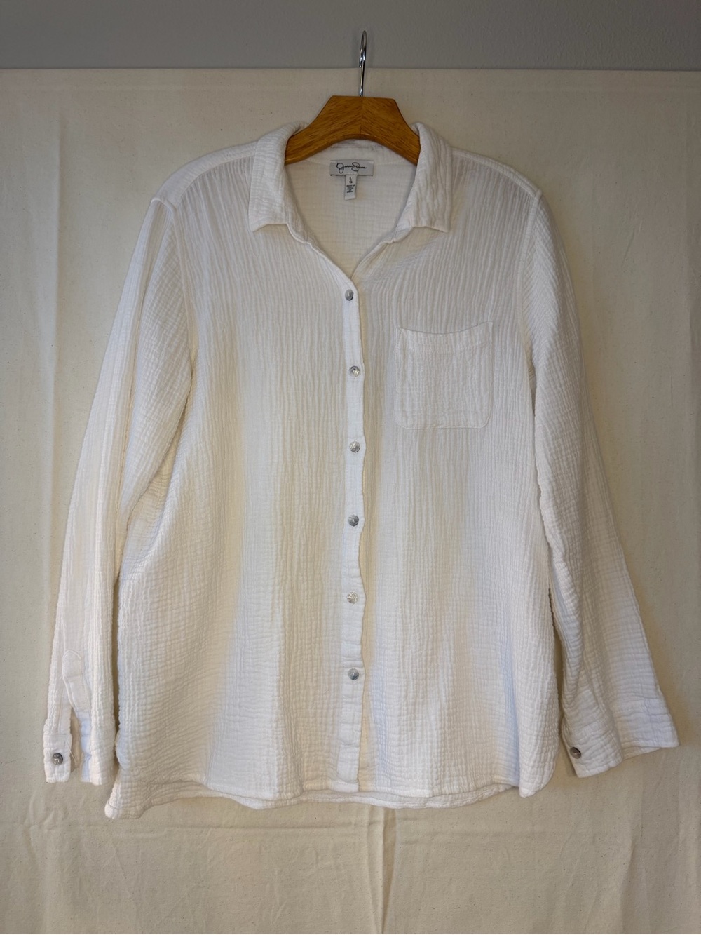 Jessica Simpson White Textured Women's Button-Down Shirt 100% Cotton